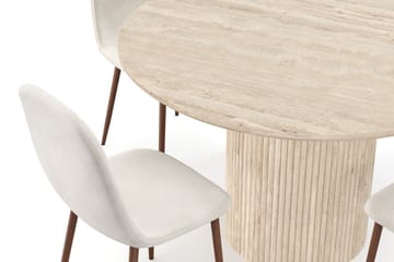 Uppveda Rundt Spisebord 130 cm med travertin-look med 4 stk Nibe Spisestoler - Beige - Møbler - Bord - Spisegruppe