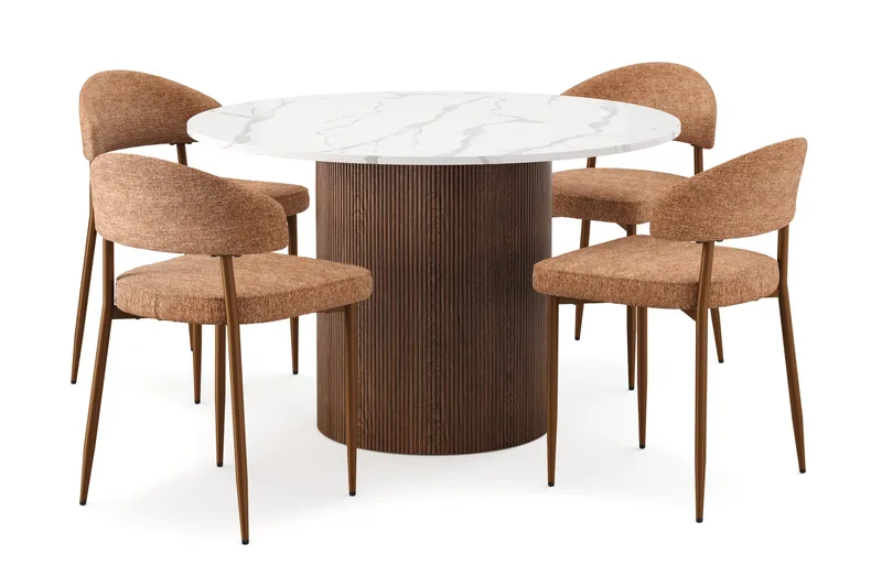 Uppveda Spisebord 120 cm Rund med 4 stk Jairam Matstkolar, Brun