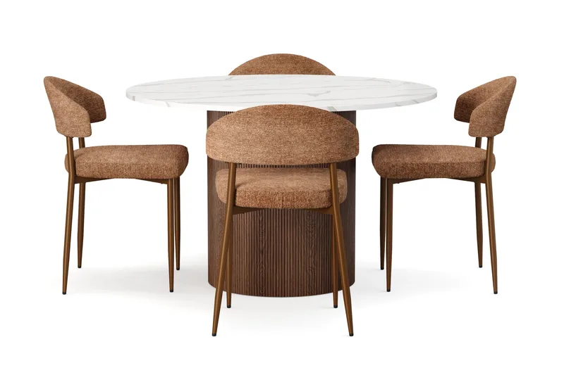 Uppveda Spisebord 120 cm Rund med 4 stk Jairam Matstkolar - Brun - Møbler - Bord - Spisegruppe