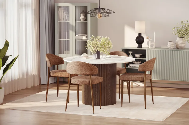 Uppveda Spisebord 120 cm Rund med 4 stk Jairam Matstkolar - Brun - Møbler - Bord - Spisegruppe