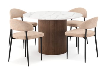 Uppveda Spisebord 120 cm Rund med 4 stk Jairam Matstkolar - Brun - Møbler - Bord - Spisegruppe