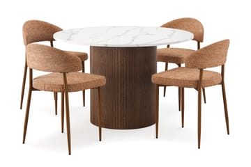 Uppveda Spisebord 120 cm Rund med 4 stk Jairam Matstkolar - Brun - Møbler - Bord - Spisegruppe
