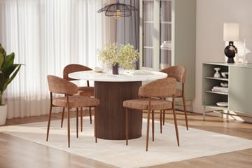 Uppveda Spisebord 120 cm Rund med 4 stk Jairam Matstkolar - Brun - Møbler - Bord - Spisegruppe