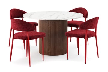 Uppveda Spisebord 120 cm Rund med 4 stk Jairam Matstkolar - Brun - Møbler - Bord - Spisegruppe
