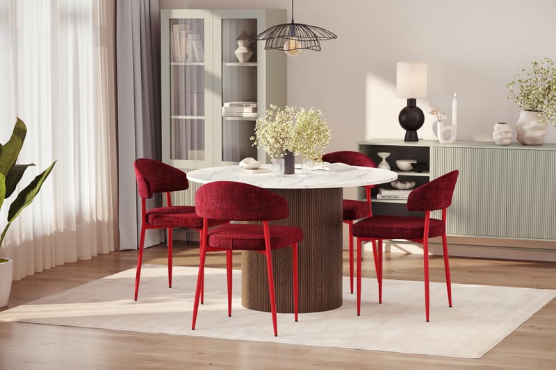 Uppveda Spisebord 120 cm Rund med 4 stk Jairam Matstkolar - Brun - Møbler - Bord - Spisegruppe