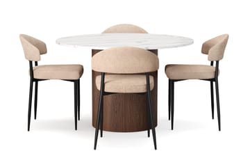 Uppveda Spisebord 120 cm Rund med 4 stk Jairam Matstkolar - Brun - Møbler - Bord - Spisegruppe