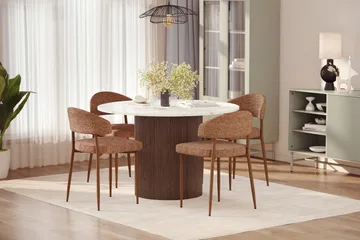 Uppveda Spisebord 120 cm Rund med 4 stk Jairam Matstkolar - Brun - Møbler - Bord - Spisegruppe