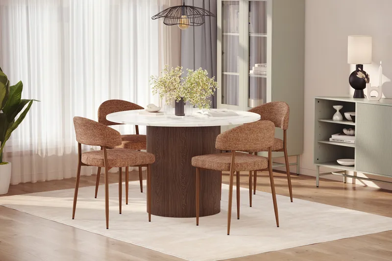 Uppveda Spisebord 120 cm Rund med 4 stk Jairam Matstkolar - Brun - Møbler - Bord - Spisegruppe