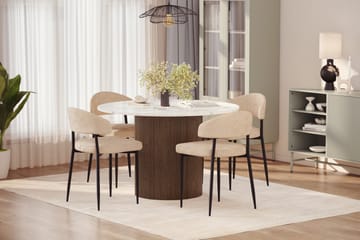Uppveda Spisebord 120 cm Rund med 4 stk Jairam Matstkolar - Brun - Møbler - Bord - Spisegruppe