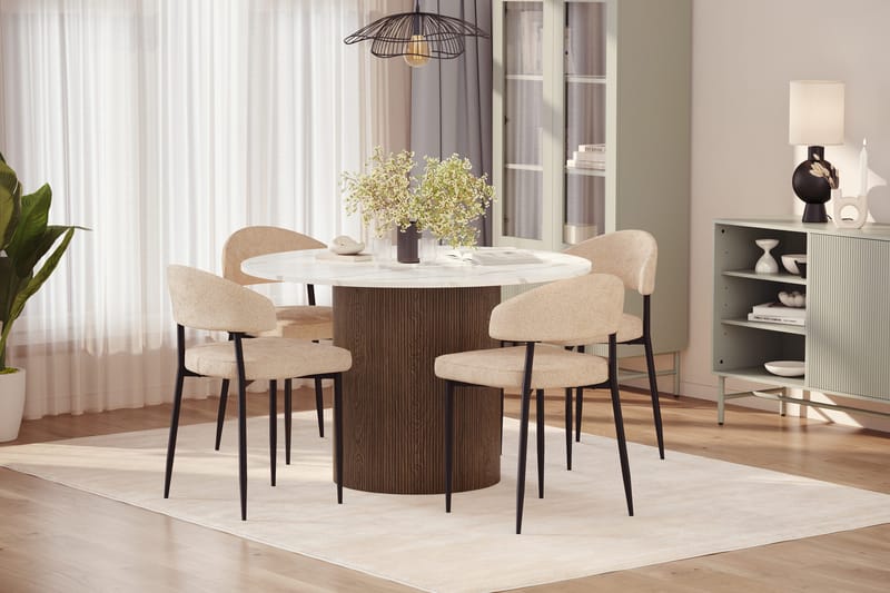 Uppveda Spisebord 120 cm Rund med 4 stk Jairam Matstkolar - Brun - Møbler - Bord - Spisegruppe