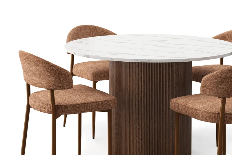 Uppveda Spisebord 120 cm Rund med 4 stk Jairam Matstkolar - Brun - Møbler - Bord - Spisegruppe