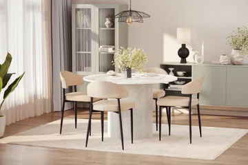 Uppveda Spisebord 120 cm Rund med 4 stk Jairam Matstkolar - Hvit - Møbler - Bord - Spisegruppe