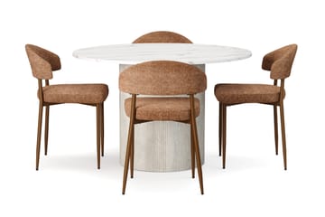 Uppveda Spisebord 120 cm Rund med 4 stk Jairam Matstkolar - Hvit - Møbler - Bord - Spisegruppe