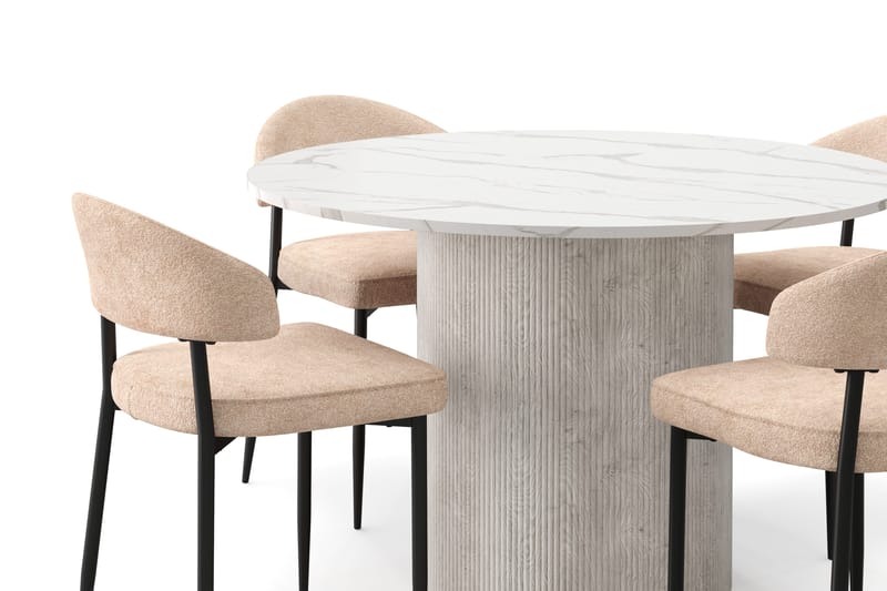 Uppveda Spisebord 120 cm Rund med 4 stk Jairam Matstkolar - Hvit - Møbler - Bord - Spisegruppe
