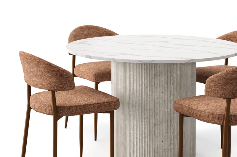 Uppveda Spisebord 120 cm Rund med 4 stk Jairam Matstkolar - Hvit - Møbler - Bord - Spisegruppe
