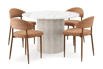 Uppveda Spisebord 120 cm Rund med 4 stk Jairam Matstkolar - Hvit - Møbler - Bord - Spisegruppe