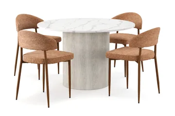 Uppveda Spisebord 120 cm Rund med 4 stk Jairam Matstkolar - Hvit - Møbler - Bord - Spisegruppe
