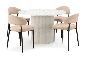 Uppveda Spisebord 120 cm Rund med 4 stk Jairam Matstkolar - Hvit - Møbler - Bord - Spisegruppe