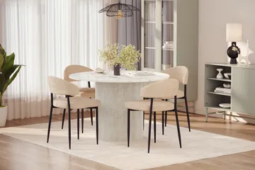 Uppveda Spisebord 120 cm Rund med 4 stk Jairam Matstkolar - Hvit - Møbler - Bord - Spisegruppe