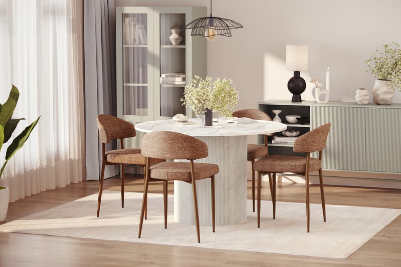 Uppveda Spisebord 120 cm Rund med 4 stk Jairam Matstkolar - Hvit - Møbler - Bord - Spisegruppe