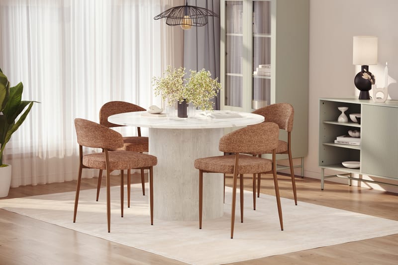 Uppveda Spisebord 120 cm Rund med 4 stk Jairam Matstkolar - Hvit - Møbler - Bord - Spisegruppe