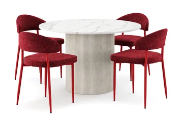 Uppveda Spisebord 120 cm Rund med 4 stk Jairam Matstkolar - Hvit - Møbler - Bord - Spisegruppe