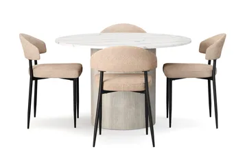 Uppveda Spisebord 120 cm Rund med 4 stk Jairam Matstkolar - Hvit - Møbler - Bord - Spisegruppe