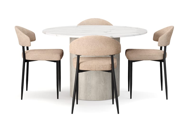 Uppveda Spisebord 120 cm Rund med 4 stk Jairam Matstkolar - Hvit - Møbler - Bord - Spisegruppe