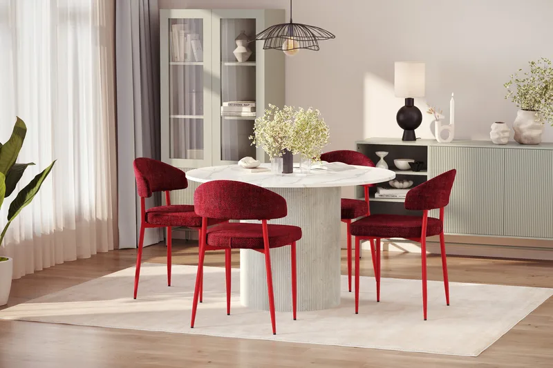 Uppveda Spisebord 120 cm Rund med 4 stk Jairam Matstkolar - Hvit - Møbler - Bord - Spisegruppe