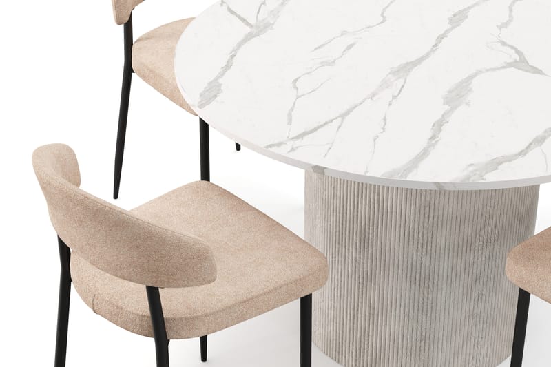 Uppveda Spisebord 120 cm Rund med 4 stk Jairam Matstkolar - Hvit - Møbler - Bord - Spisegruppe
