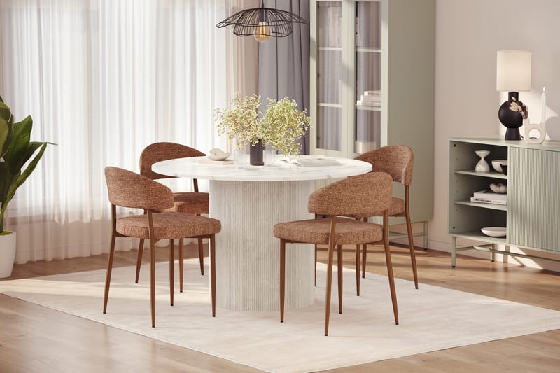 Uppveda Spisebord 120 cm Rund med 4 stk Jairam Matstkolar - Hvit - Møbler - Bord - Spisegruppe