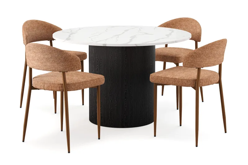 Uppveda Spisebord 120 cm Rund med 4 stk Jairam Matstkolar, Svart/Hvit