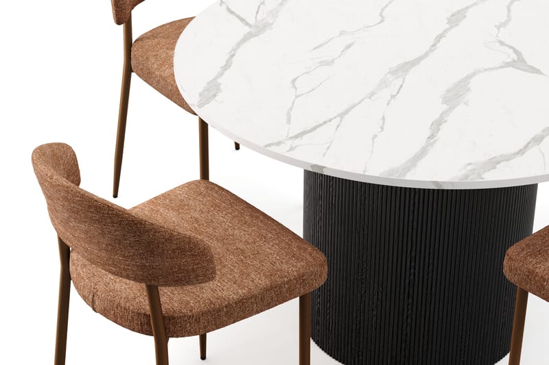 Uppveda Spisebord 120 cm Rund med 4 stk Jairam Matstkolar - Svart/Hvit - Møbler - Bord - Spisegruppe