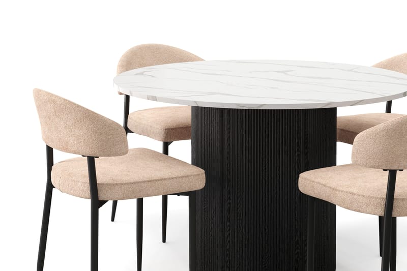 Uppveda Spisebord 120 cm Rund med 4 stk Jairam Matstkolar - Svart/Hvit - Møbler - Bord - Spisegruppe