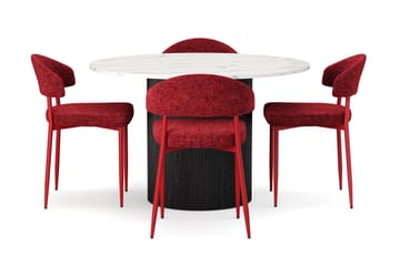 Uppveda Spisebord 120 cm Rund med 4 stk Jairam Matstkolar - Svart/Hvit - Møbler - Bord - Spisegruppe