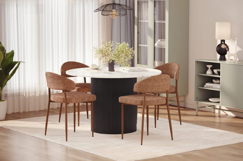 Uppveda Spisebord 120 cm Rund med 4 stk Jairam Matstkolar - Svart/Hvit - Møbler - Bord - Spisegruppe