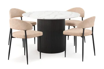 Uppveda Spisebord 120 cm Rund med 4 stk Jairam Matstkolar - Svart/Hvit - Møbler - Bord - Spisegruppe