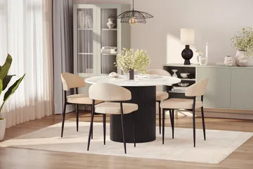 Uppveda Spisebord 120 cm Rund med 4 stk Jairam Matstkolar - Svart/Hvit - Møbler - Bord - Spisegruppe