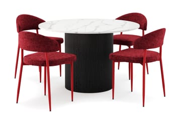 Uppveda Spisebord 120 cm Rund med 4 stk Jairam Matstkolar - Svart/Hvit - Møbler - Bord - Spisegruppe