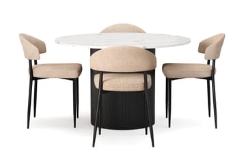 Uppveda Spisebord 120 cm Rund med 4 stk Jairam Matstkolar - Svart/Hvit - Møbler - Bord - Spisegruppe