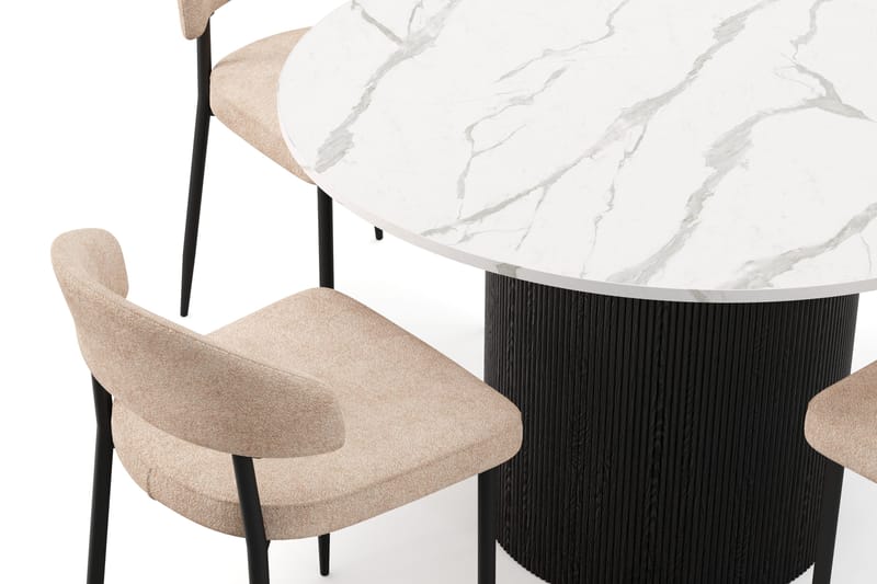 Uppveda Spisebord 120 cm Rund med 4 stk Jairam Matstkolar - Svart/Hvit - Møbler - Bord - Spisegruppe