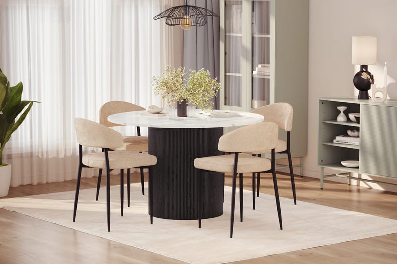 Uppveda Spisebord 120 cm Rund med 4 stk Jairam Matstkolar - Svart/Hvit - Møbler - Bord - Spisegruppe