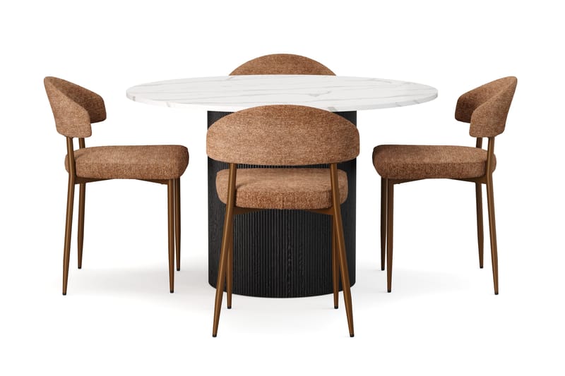 Uppveda Spisebord 120 cm Rund med 4 stk Jairam Matstkolar - Svart/Hvit - Møbler - Bord - Spisegruppe