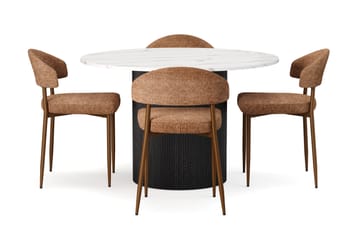 Uppveda Spisebord 120 cm Rund med 4 stk Jairam Matstkolar - Svart/Hvit - Møbler - Bord - Spisegruppe