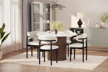Uppveda Spisebord 120 cm Rund med 4 stk Jaiveer Matstkolar - Brun - Møbler - Bord - Spisegruppe
