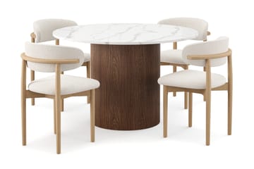 Uppveda Spisebord 120 cm Rund med 4 stk Jaiveer Matstkolar - Brun - Møbler - Bord - Spisegruppe