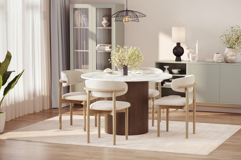 Uppveda Spisebord 120 cm Rund med 4 stk Jaiveer Matstkolar - Brun - Møbler - Bord - Spisegruppe