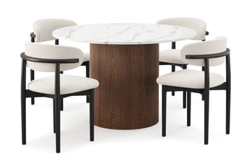 Uppveda Spisebord 120 cm Rund med 4 stk Jaiveer Matstkolar - Brun - Møbler - Bord - Spisegruppe