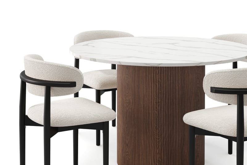 Uppveda Spisebord 120 cm Rund med 4 stk Jaiveer Matstkolar - Brun - Møbler - Bord - Spisegruppe