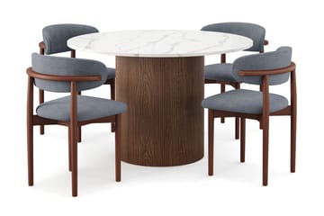 Uppveda Spisebord 120 cm Rund med 4 stk Jaiveer Matstkolar - Brun - Møbler - Bord - Spisegruppe